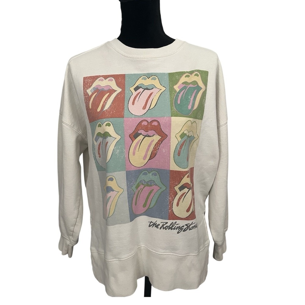 The Rolling Stones Pop Art Tongue Graphic Sweatshirt‎ Off White XS Oversized